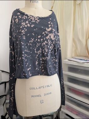 Zara Grey Bleach-Splatter Bell Sleeve Tee